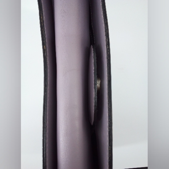 Franklin Covey Full Grain Leather Black Shoulder Bag Lavender Closure Gingham - Picture 7 of 16